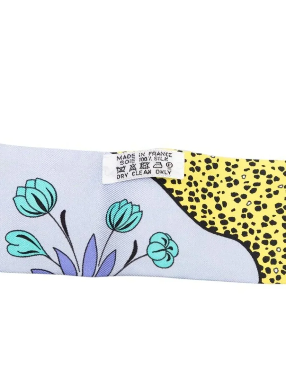 Hermes Twilly les Leopard Scarf Blue Yellow Silk